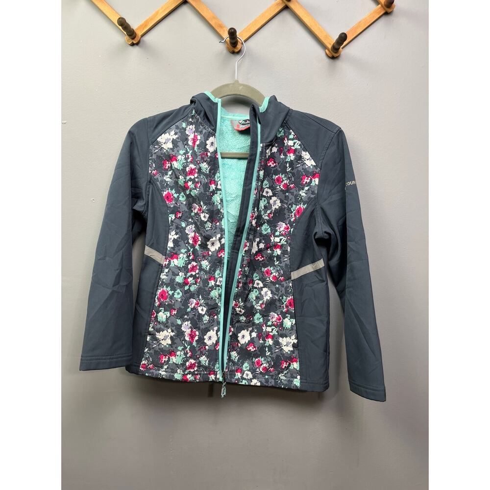 Girls FREE COUNTRY gray floral size 10/12 soft shell coat‎ FLAW